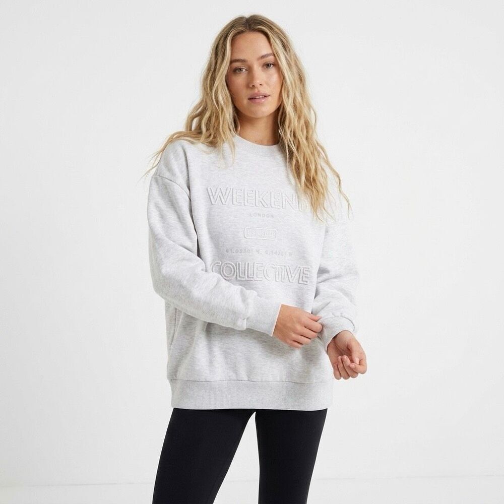 ASOS Design Weekend Collective Grey Oversized Embossed Logo Sweatshirt Small